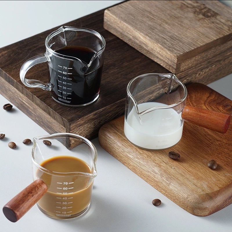 Milk Jar Latte Flower Cup Wooden Handle Small Milk Cup Seasoning Juice Container Dip Dish  Glass Small Milk Cup