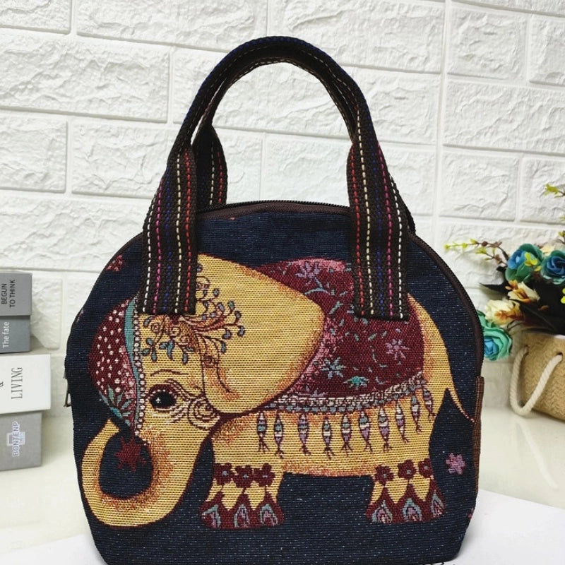Women's Cotton And Linen Animal Cute Weave Shell Zipper Handbag
