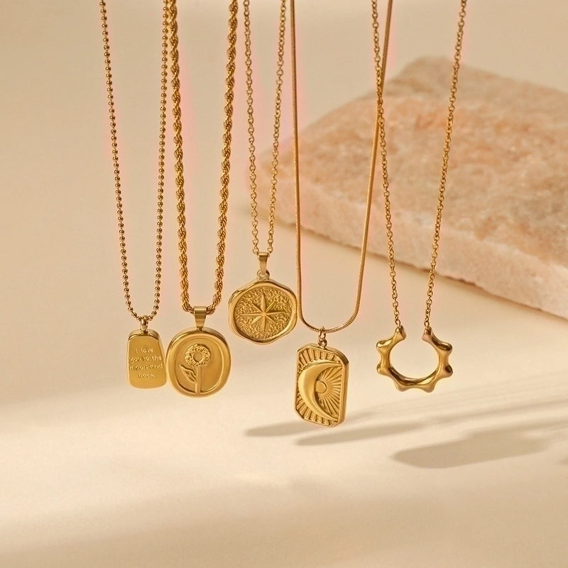 Retro Letter Star Moon 304 Stainless Steel Stainless Steel Necklaces