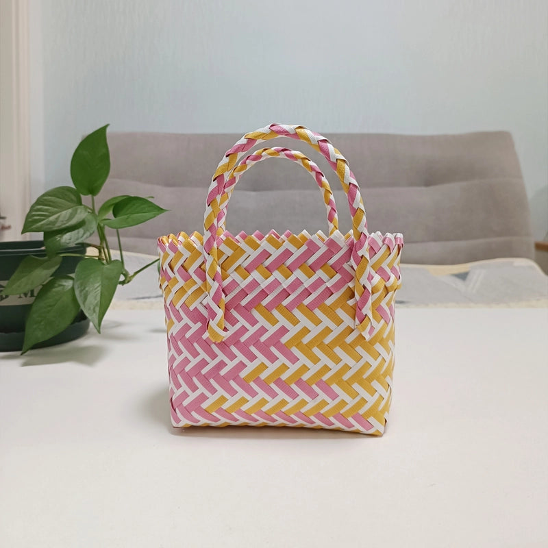 Women's Mini PVC Multicolor Elegant Streetwear Weave Oval Open Handbag