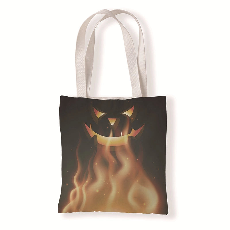 Halloween Women's Medium Canvas Pumpkin Letter Elegant Streetwear Square Open Canvas Bag