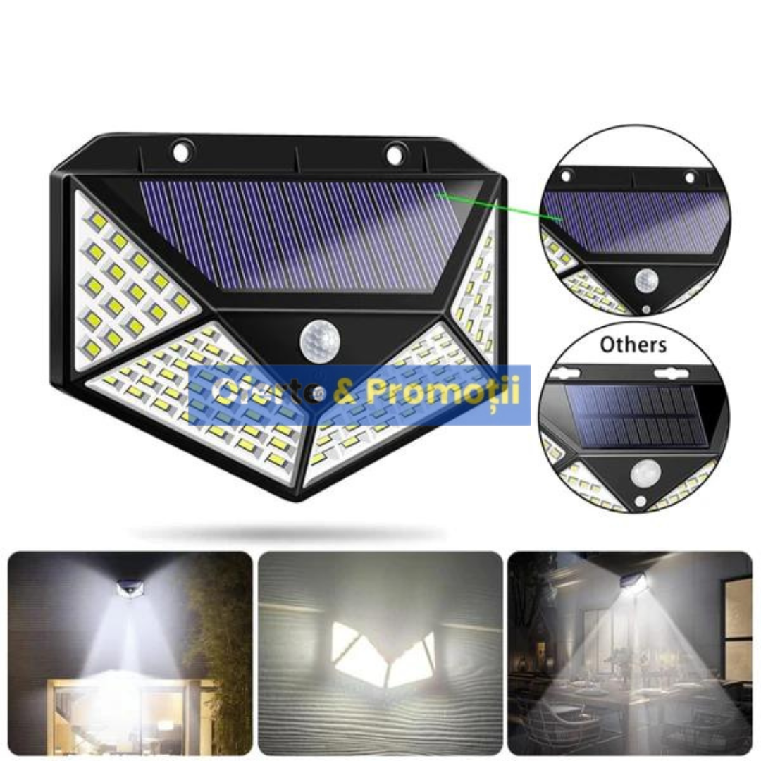 10 Bucăți Lampa Solara 100 Led cu Senzor de miscare SUPER OFERTA