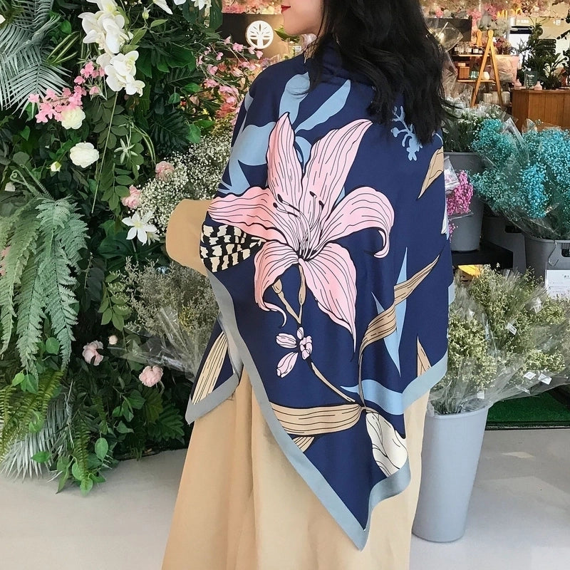 Women's Elegant Minimalist Plant Polyester Silk Scarf
