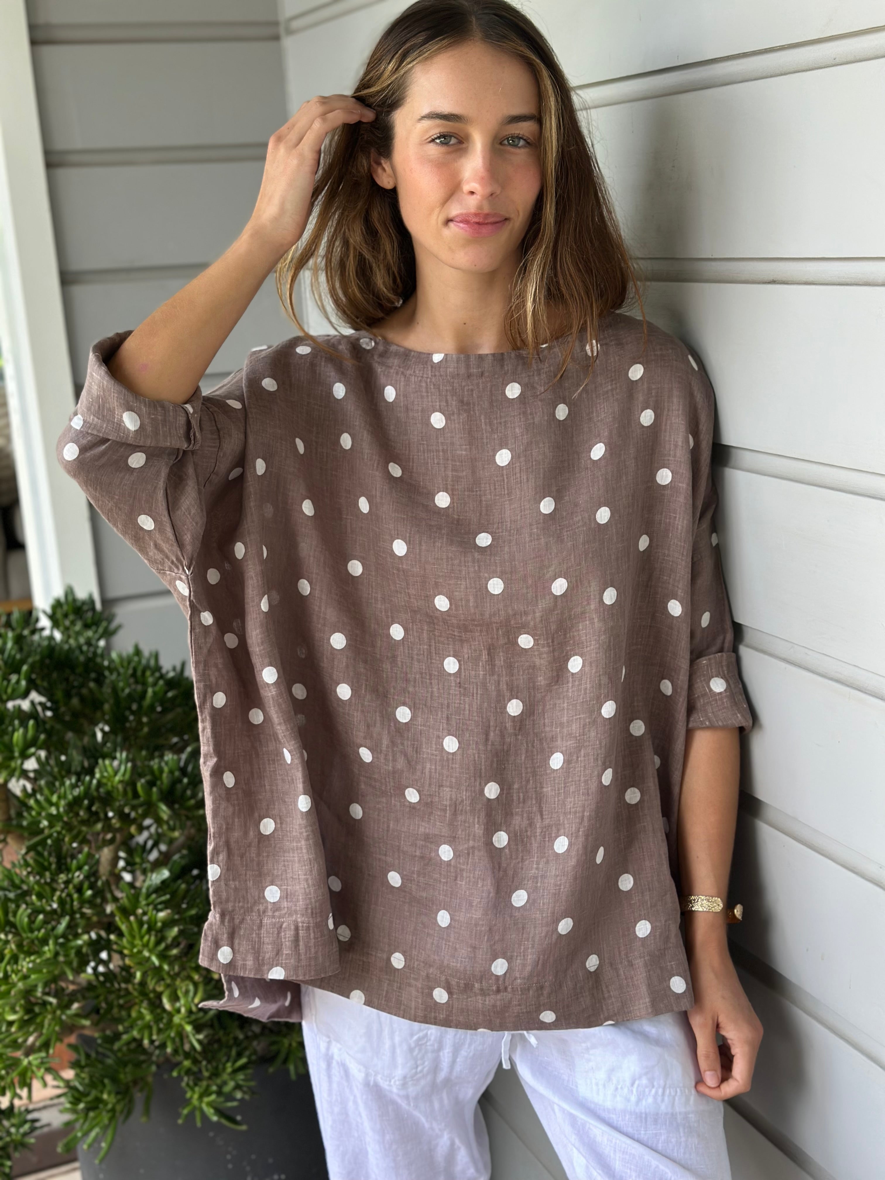 avril top - soft bark spot linen