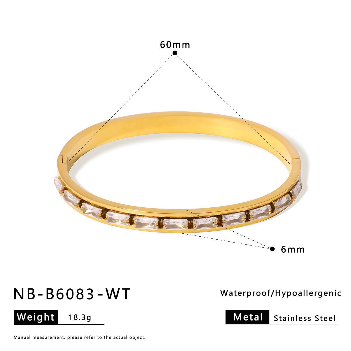 Ins Stainless Steel Zircon Pearl Bracelet C-Shaped Wave Line Open Gold-Plated Bracelet Design Female