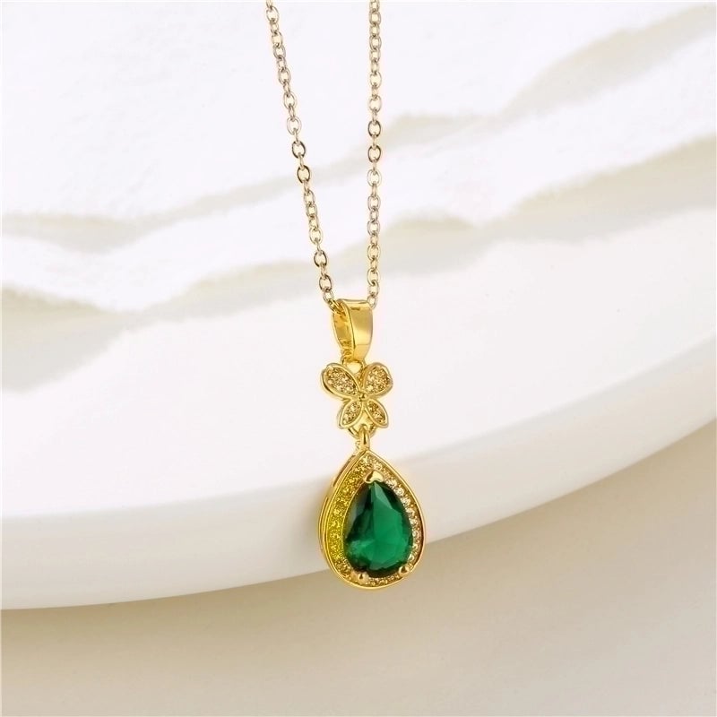 Shiny Angel Peacock Butterfly Stainless Steel Titanium Steel Inlay Zircon 18k Gold Plated Pendant Necklace