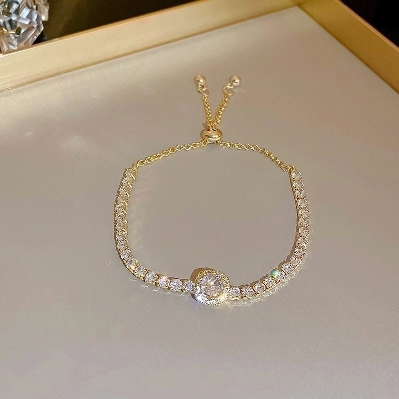 Minimalist Heart Shape Copper Inlay Zircon Bracelets