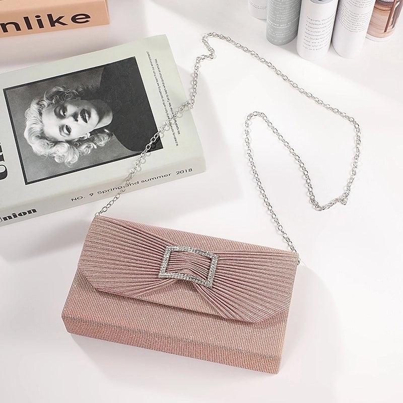Pink Black Champagne Rhinestone Solid Color Square Evening Bags