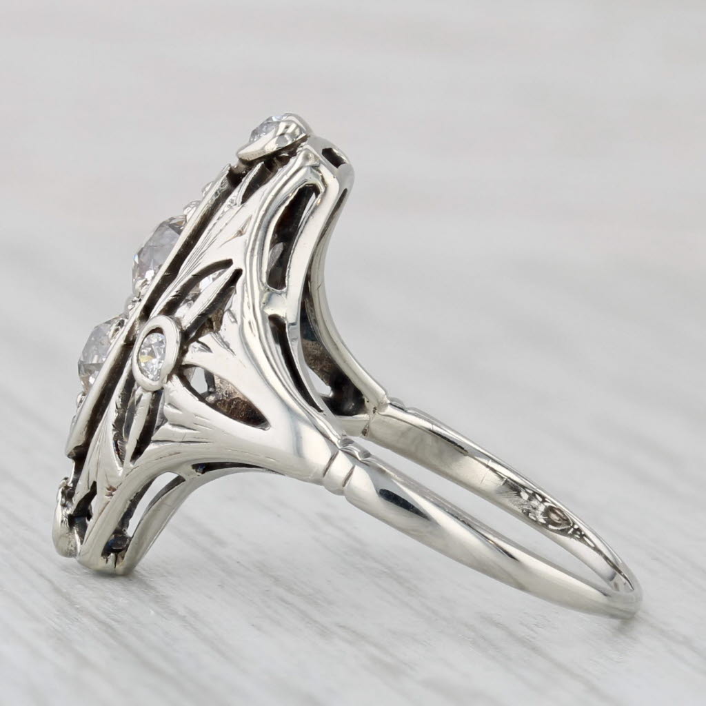 Art Deco 0.42ctw Diamond Ring 12k-14k White Gold Old Mine Cut Size 5.75 Vintage