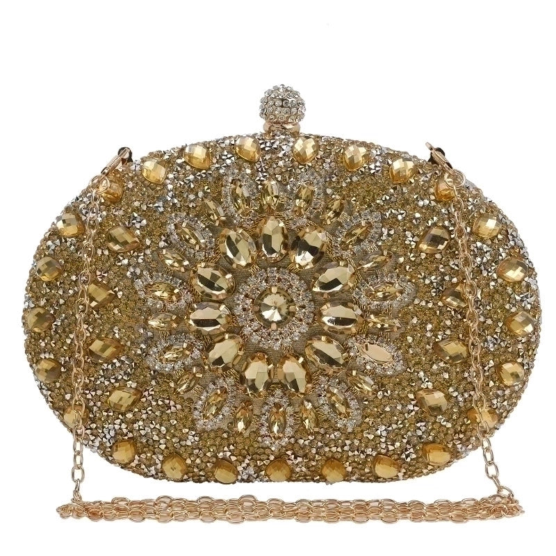 Women's All Seasons Rhinestone Flower Classic Style Oval Open Evening Bag
