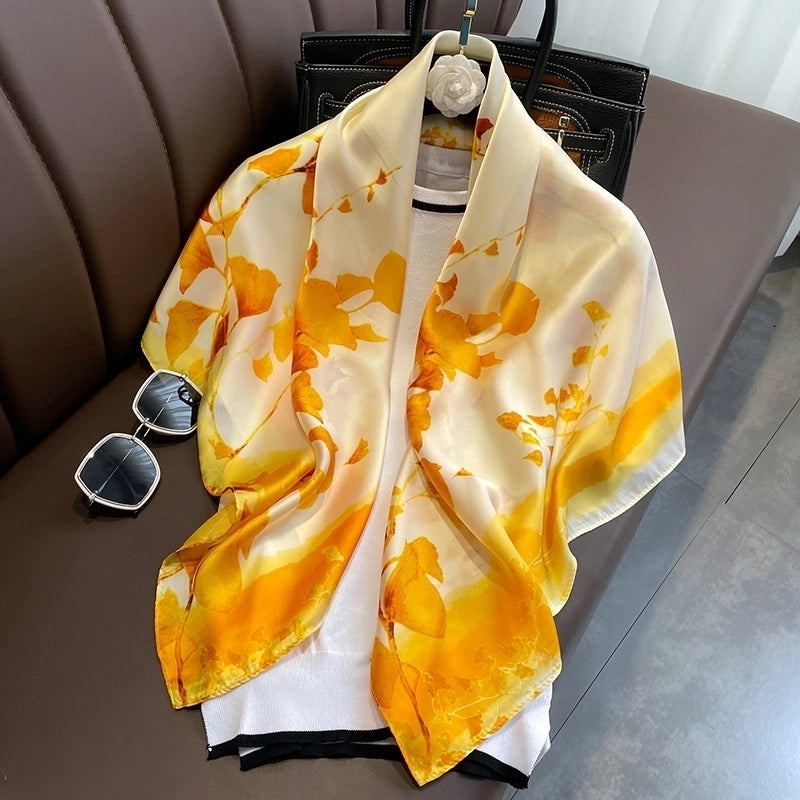 Fashion Light Luxury 90cm Simulation Silk Scarf Simple Striped Large Square Scarf