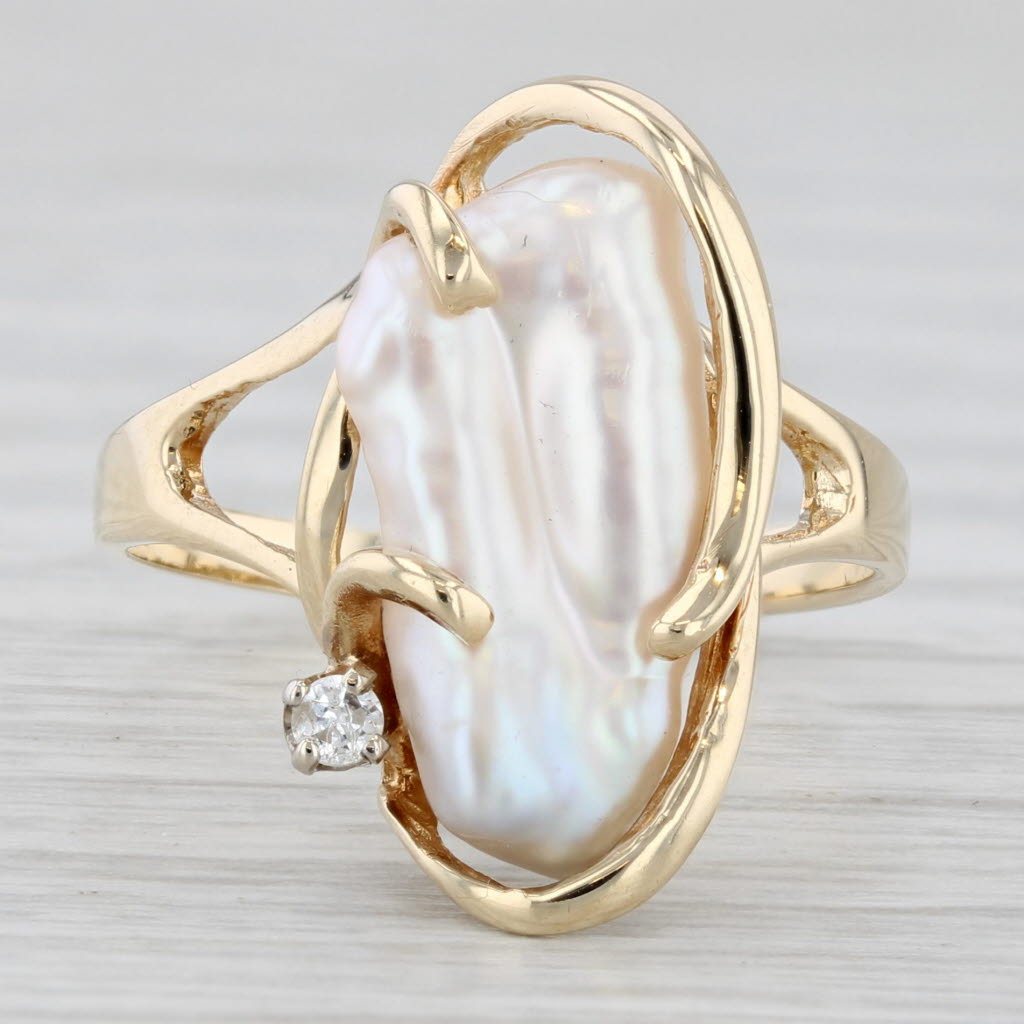 Cultured Pearl Diamond Accent Ring 14k Yellow Gold Size 6