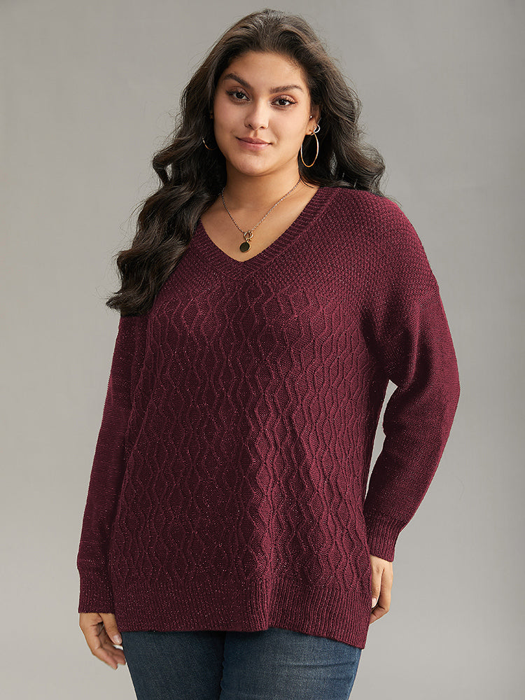 Plain Sparkly V Neck Loose Pullover