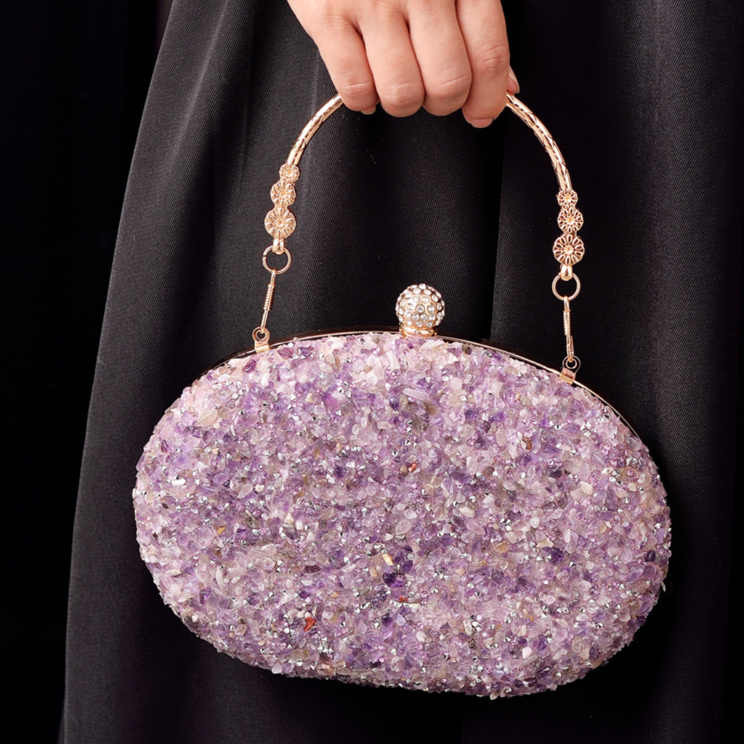 Round Diamond Resin Evening Clutch with Handle