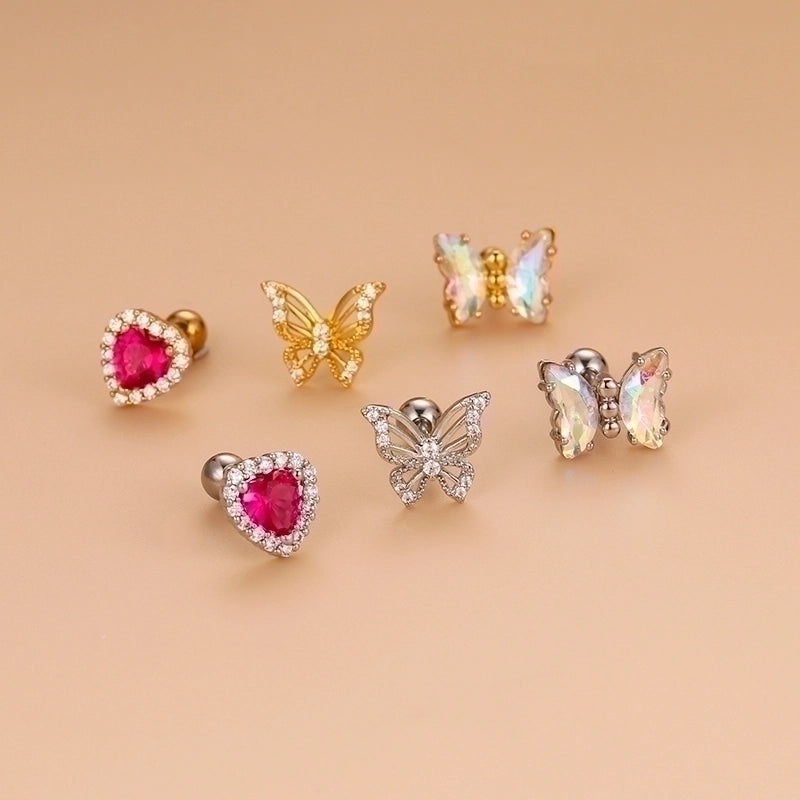 1 Piece Ear Cartilage Rings & Studs Fashion Heart Shape Butterfly 316L Stainless Steel  Copper Hollow Out Inlay Zircon