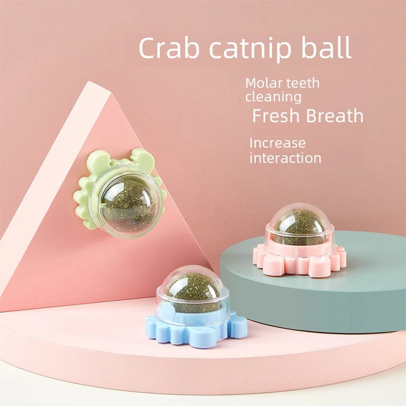 New Crab Cat Mint Ball Toy Rotating Teeth Cleaning Interactive Happy Cat Toy Ball Fresh Breath Pet For Kittens Cats