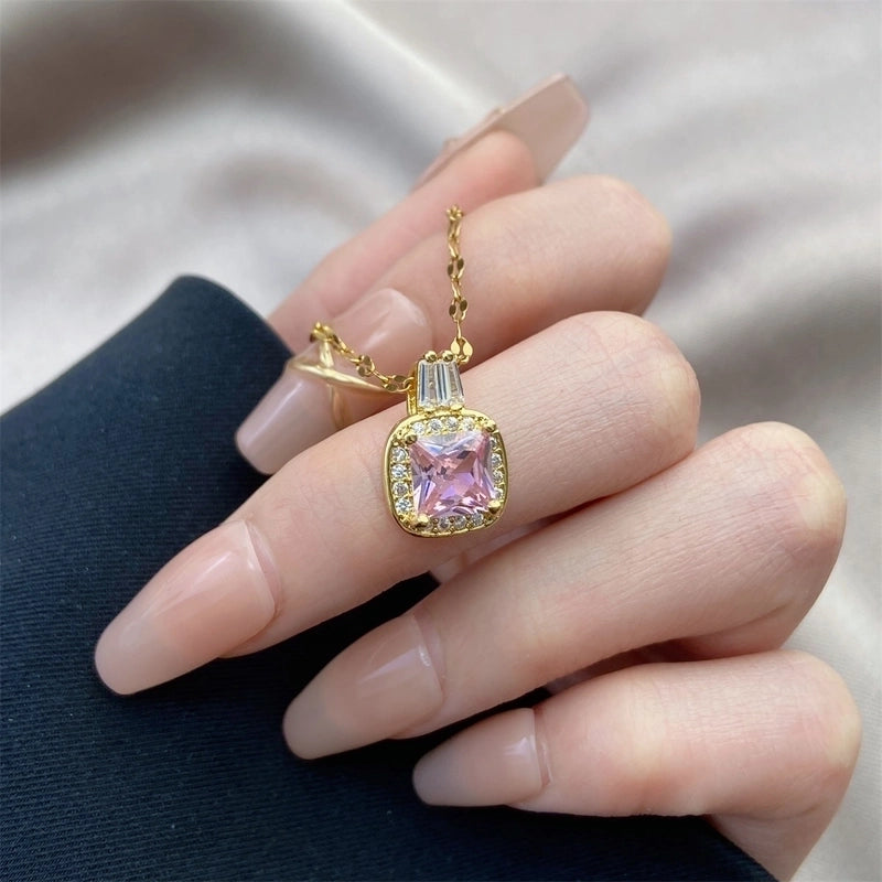 Vintage Style Geometric Stainless Steel Plating Inlay Zircon Pendant Necklace