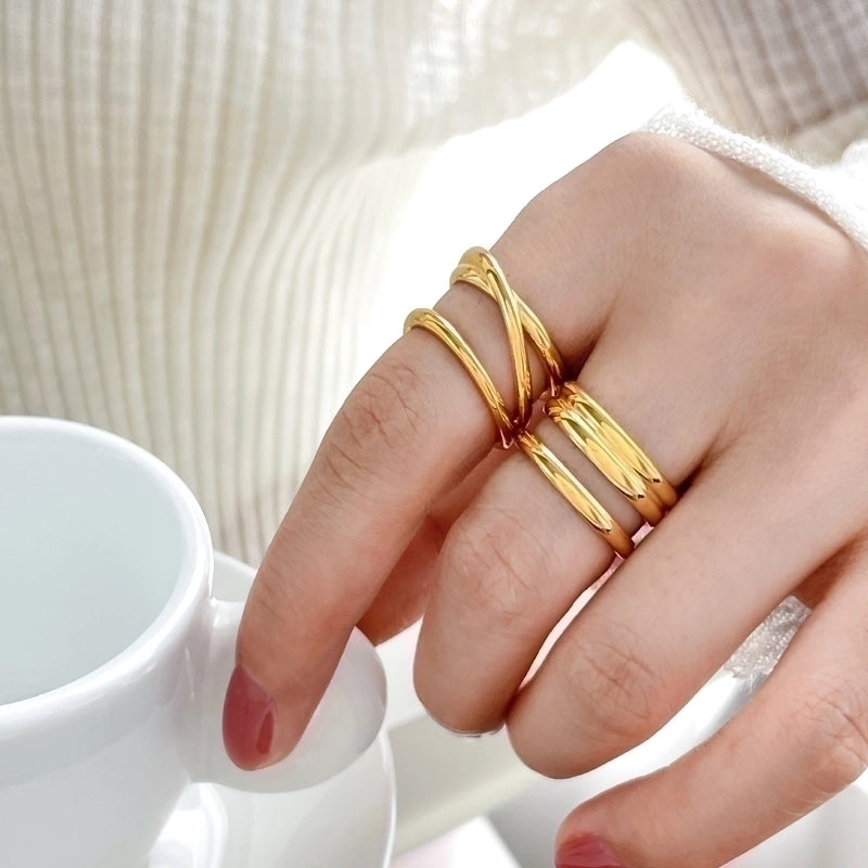 Retro Geometric Titanium Steel Plating Rings