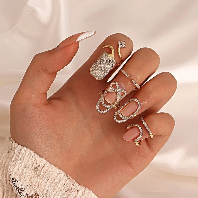 Fashion Geometric Copper Rings Hollow Out Artificial Gemstones Copper Rings