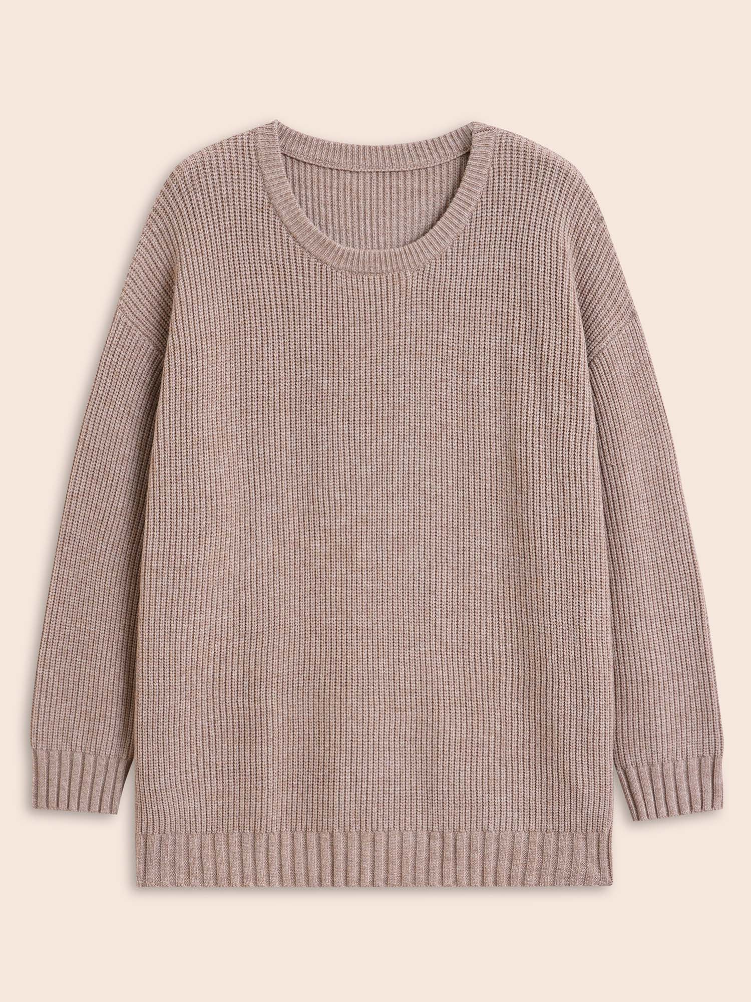 Solid Round Neck Drop Shoulder Pullover