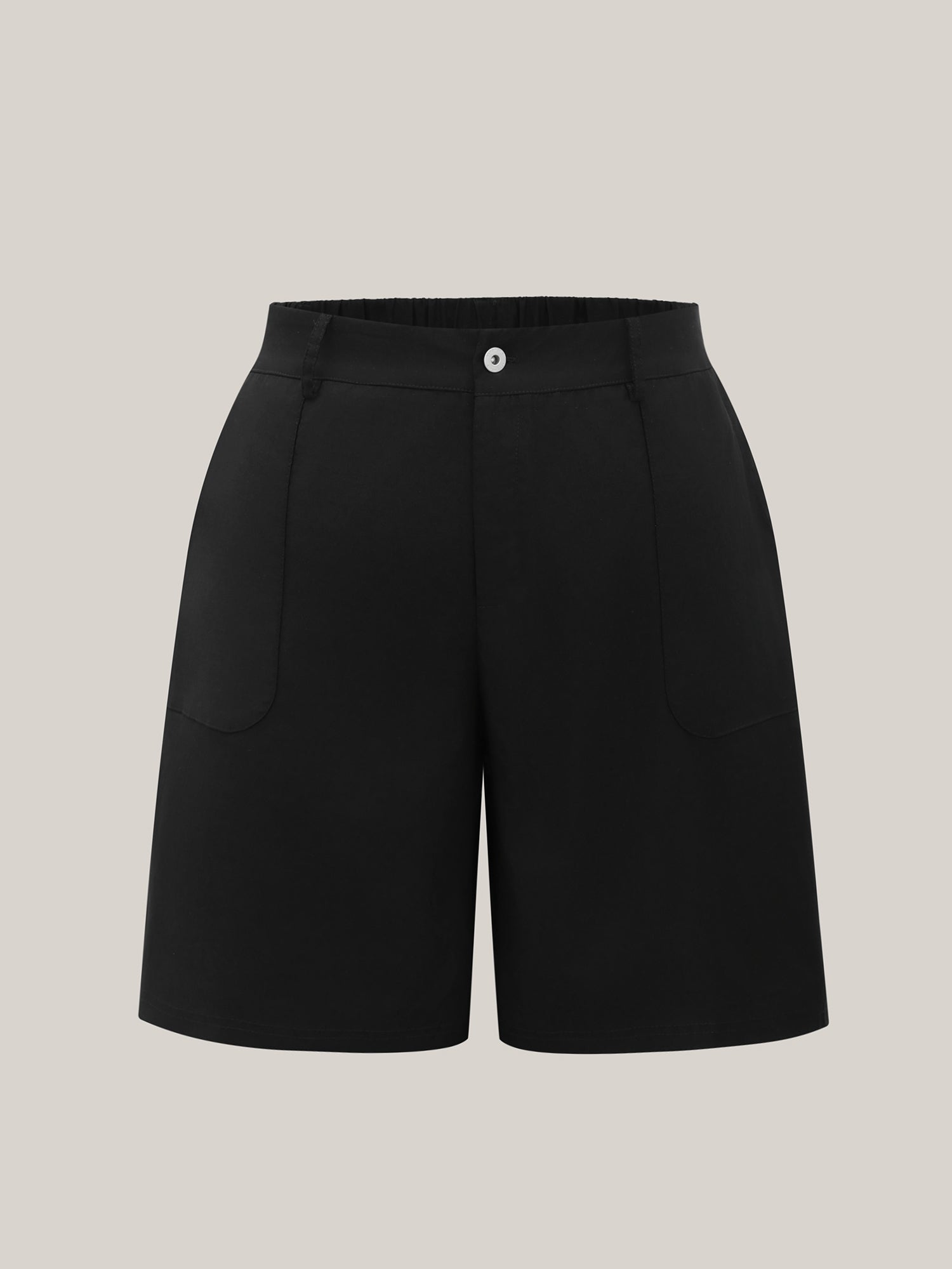 Rubber Waist Zipper Pockets Shorts