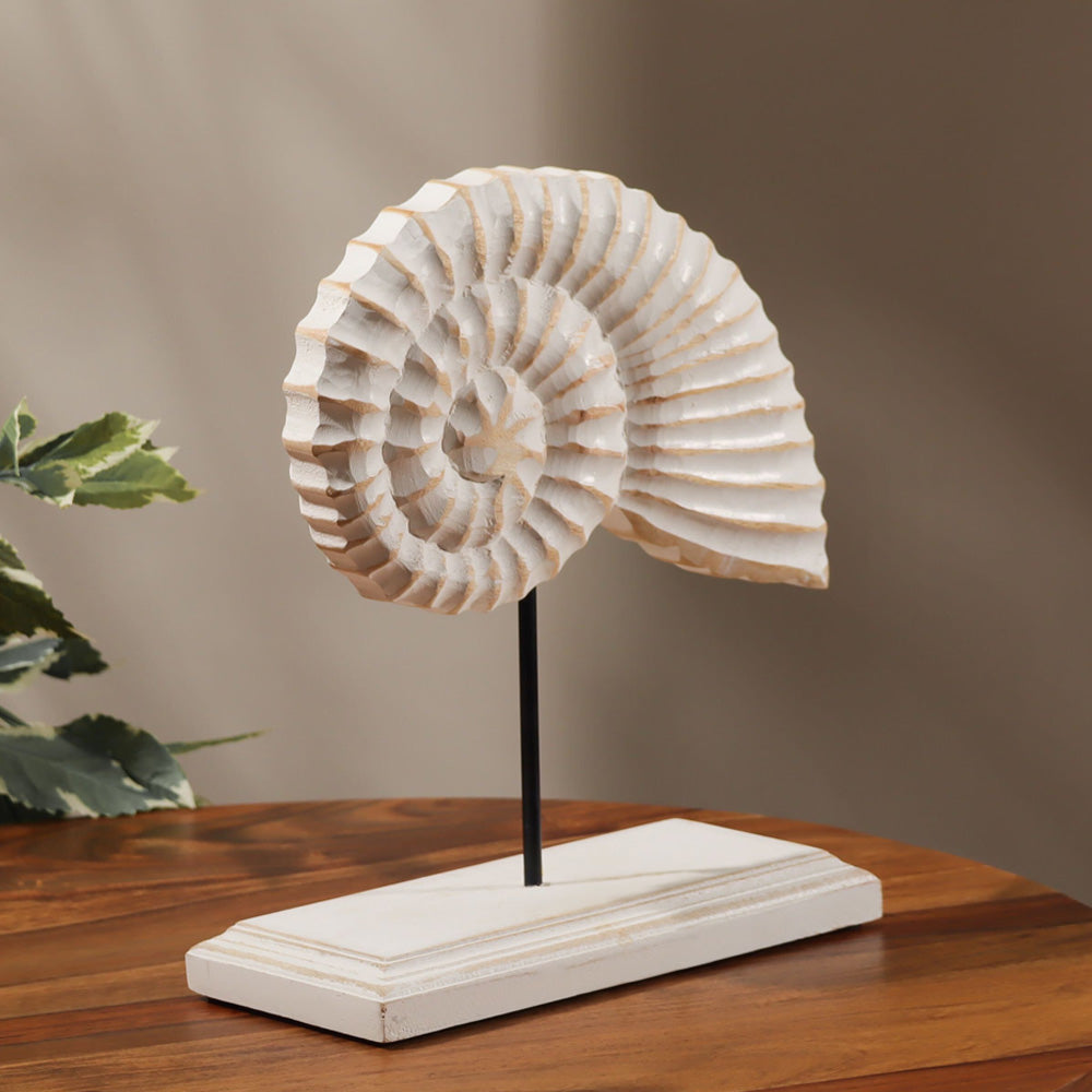 Nautilus Carved Wooden Decorative Sculpture - Vintage White