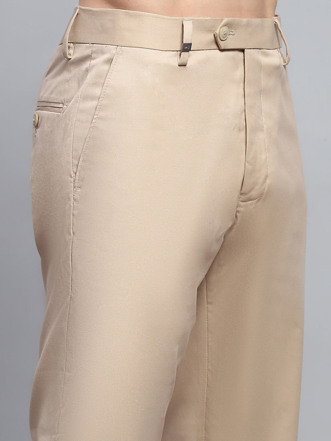 Men Beige Solid Smart Fit Trouser