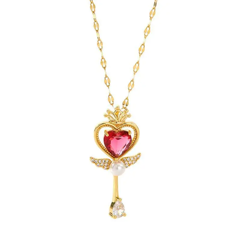 Sailor Moon Loving Magic Wand Crystal Cosplay Pendant Necklace Girl Accessories Cute Cosplay Props Necklace