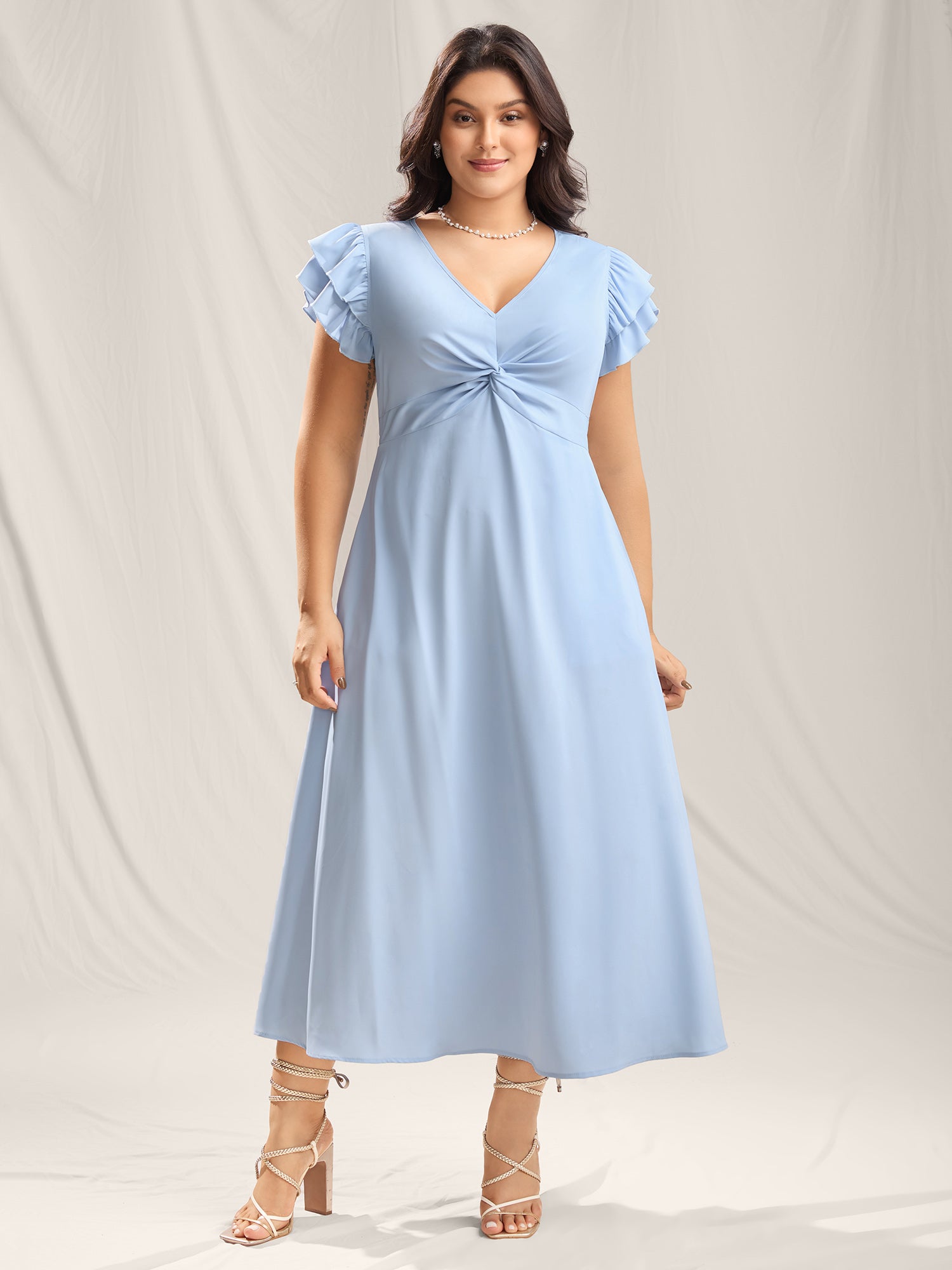 Twist Front Woven A-Line Midi Dress