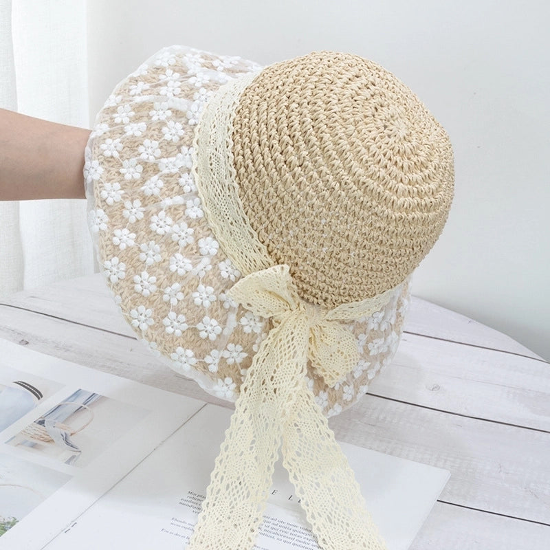 Women's Sweet Pastoral Bow Knot Wide Eaves Straw Hat