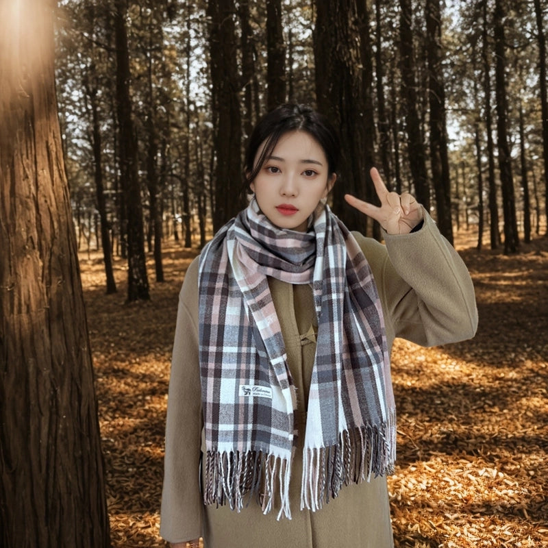 Women's Casual Minimalist Color Block Imitation Cashmere Tassel Scarf