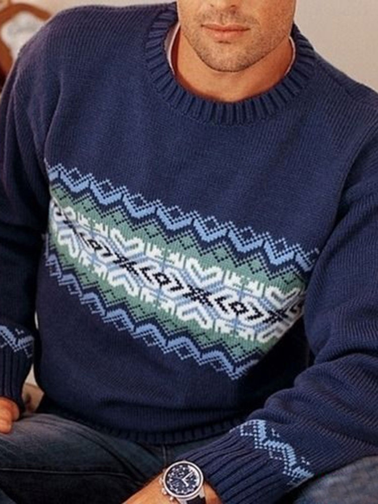 Vintage Knitted Jacquard Iceland Crew Neck Sweater