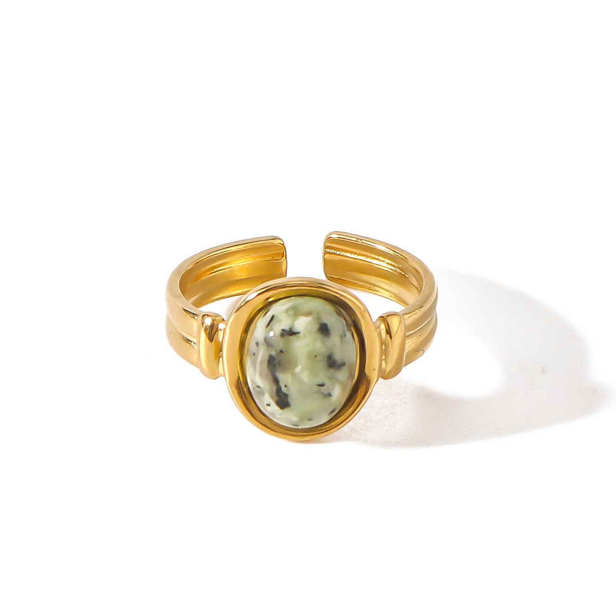Natural Stone Ring Retro Niche Personality Open Stainless Steel Ring