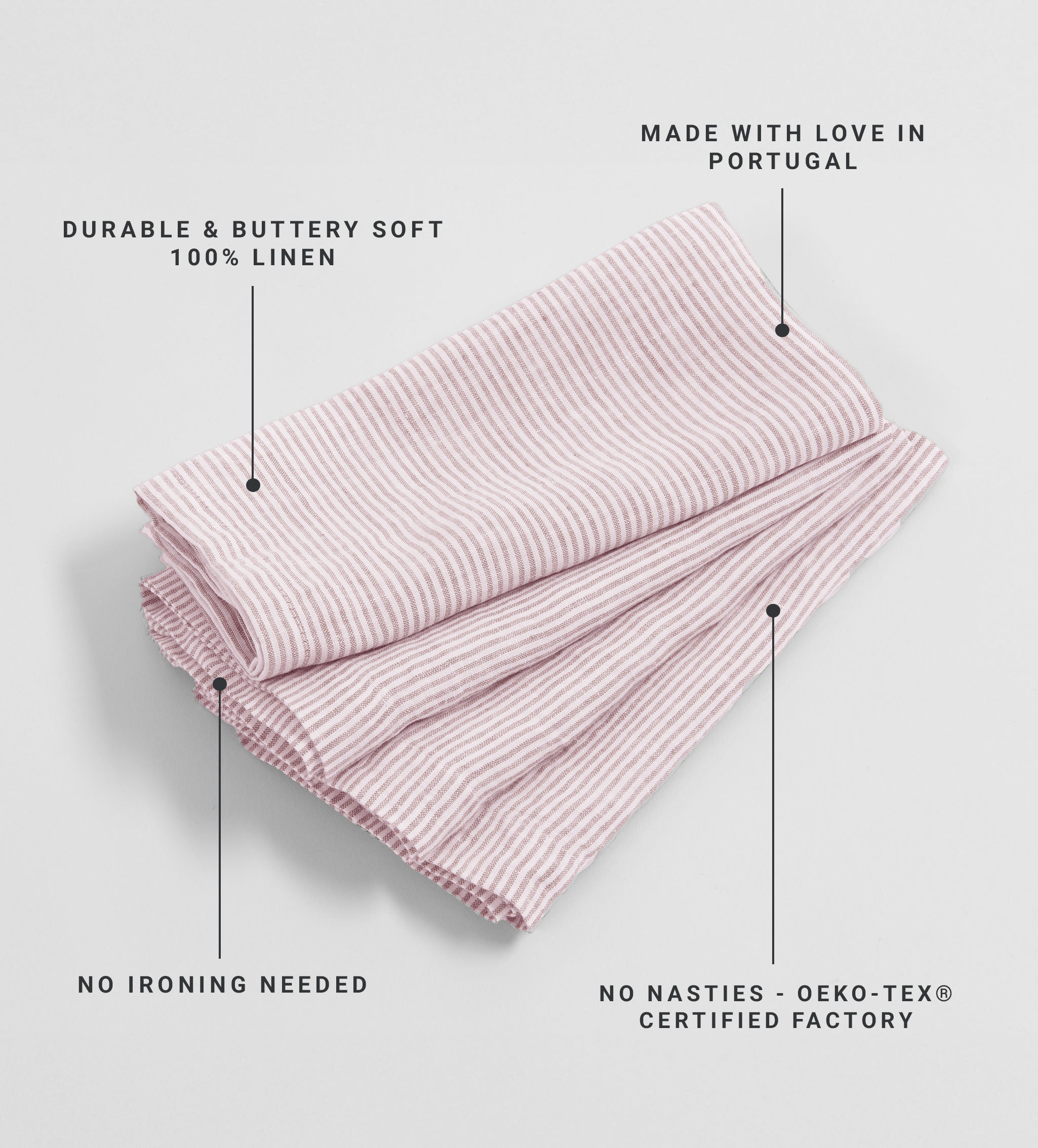 Vintage Rose Stripe 100% Linen Napkins - Set of 4