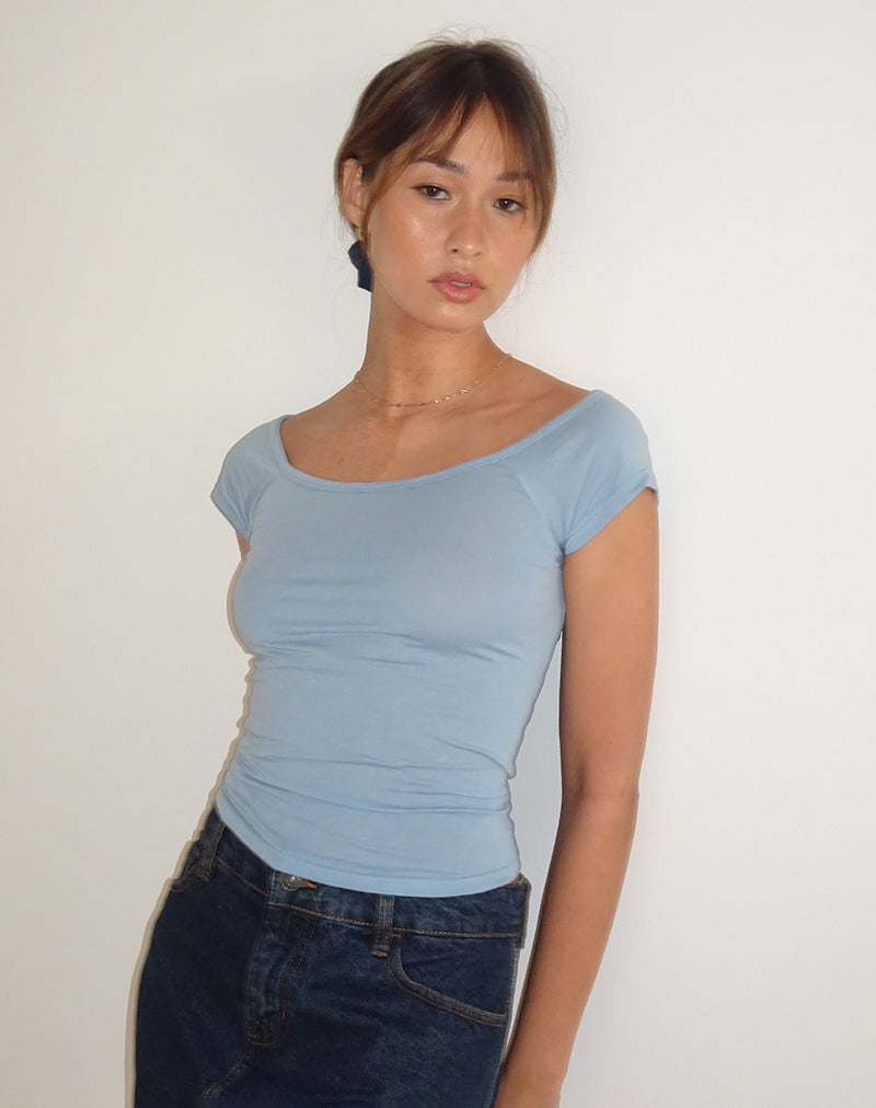 Charya Off Shoulder Top in Nantucket Blue