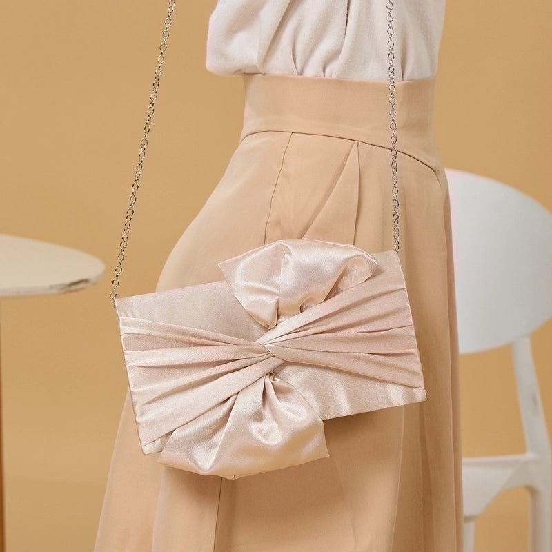 Champagne Red Silver Polyester Solid Color Evening Bags