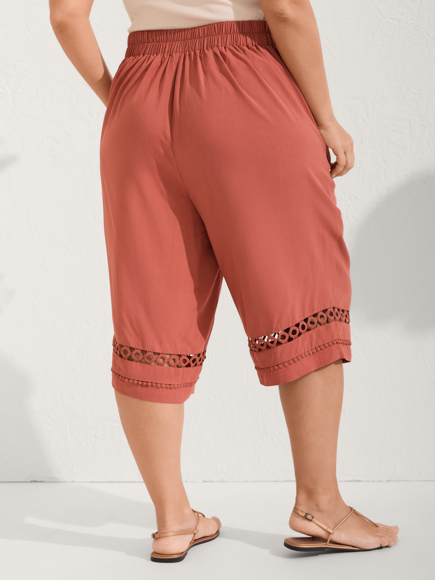 Lace Trim Plain Straight-Leg Pants