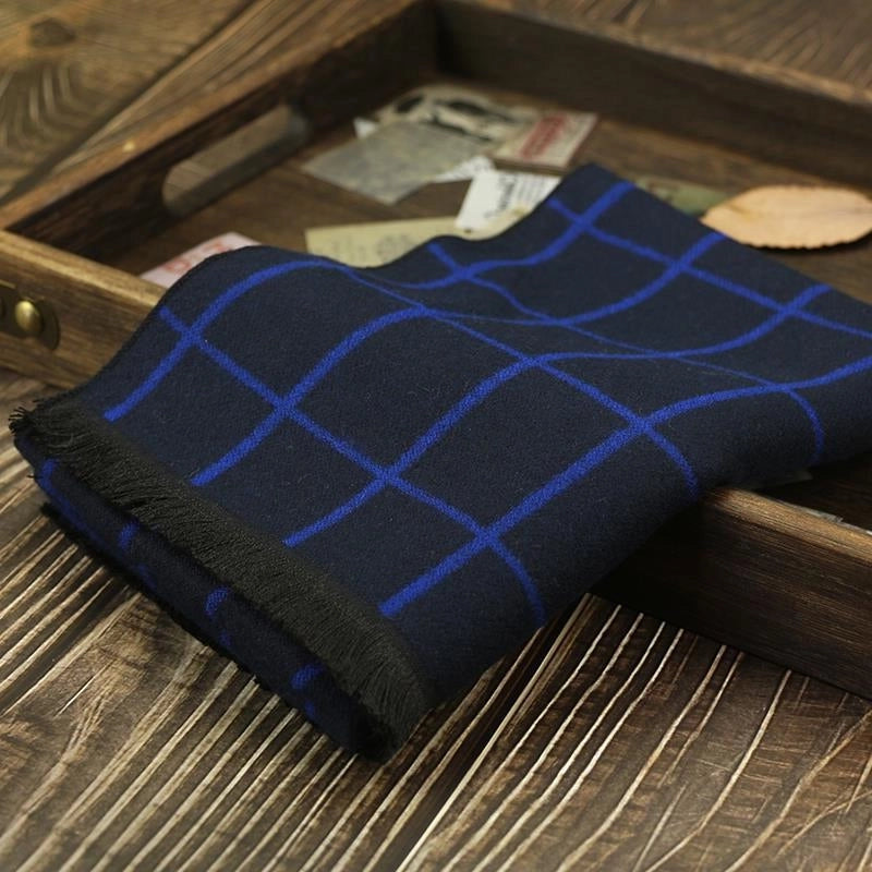 Men's Scarf Autumn And Winter Cashmere Fashion Casual Warm Scarf Plaid Black And White Distinctive Pattern Blue Fashion