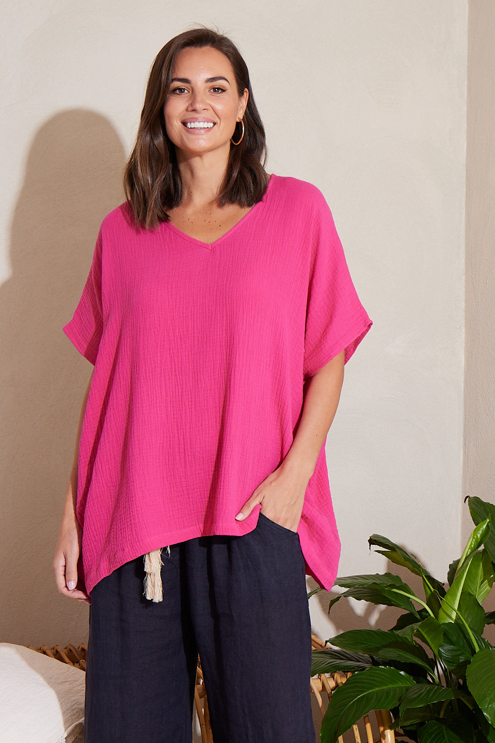 Fiji Cotton Muslin Top - Hot Pink