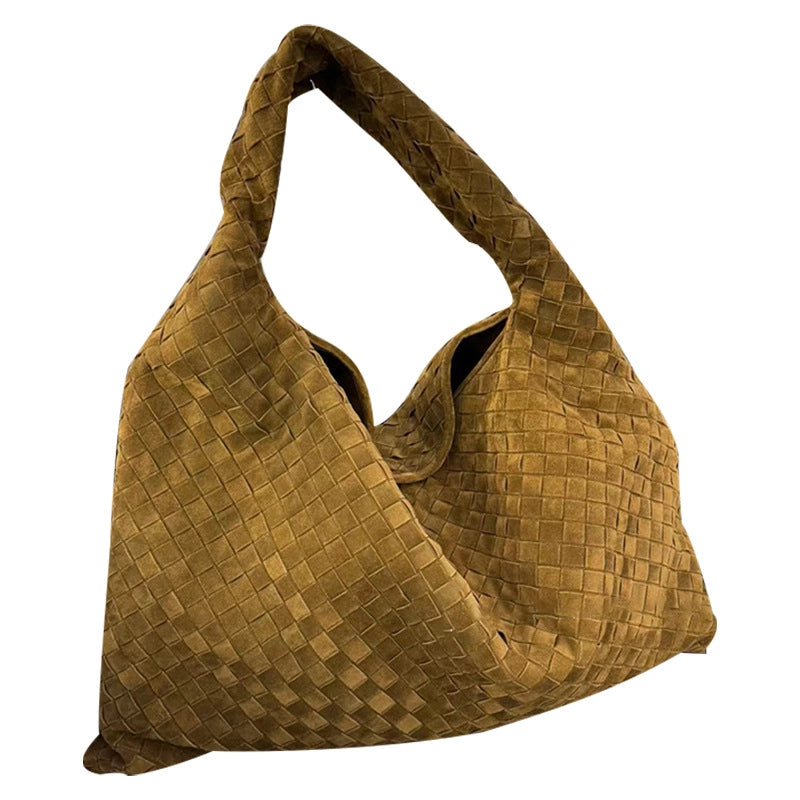 Women's Large Suede Solid Color Streetwear Weave Square Zipper Underarm Bag