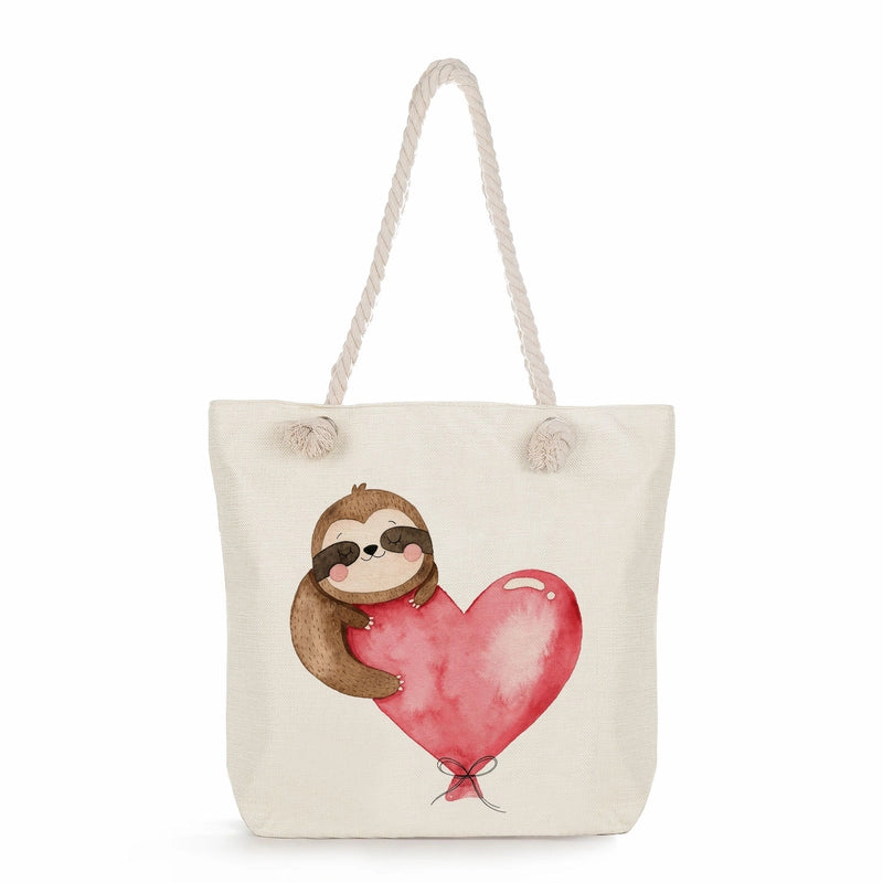 Women's Cotton And Linen Sloth Cute Square Zipper Tote Bag