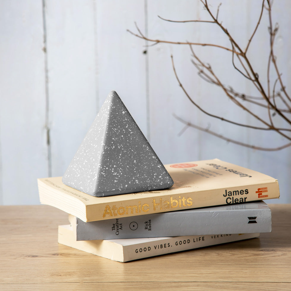 Concrete Pyramid Decorative Accent - Speckled Grey