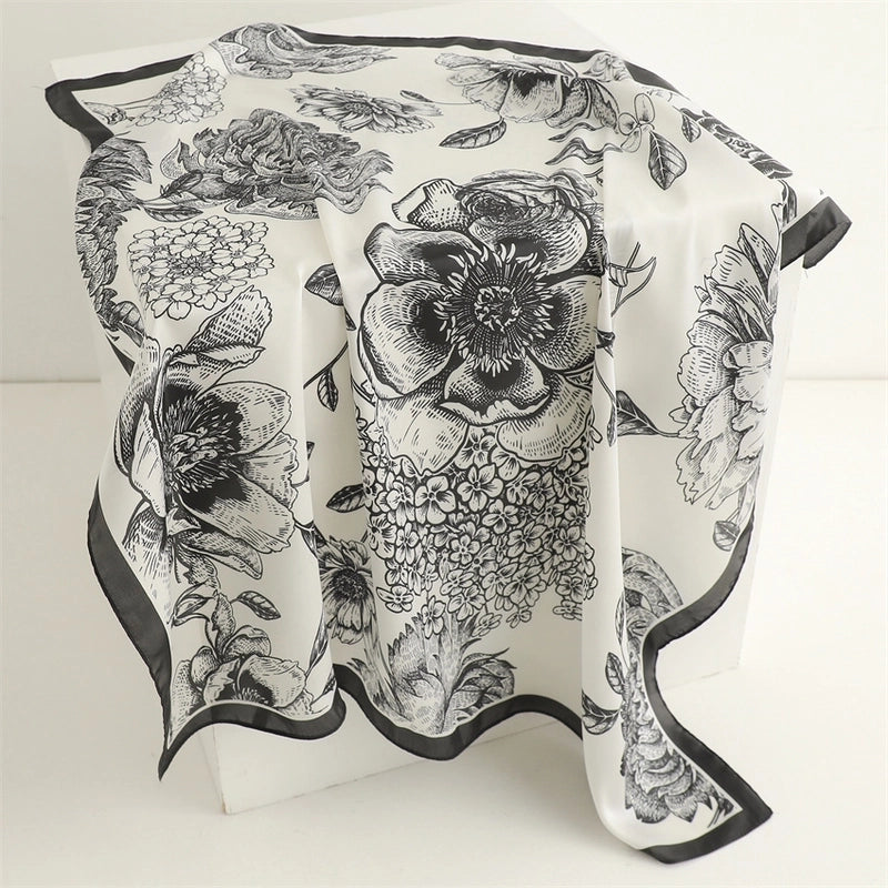 Women's Elegant Flower Satin Printing Silk Scarf
