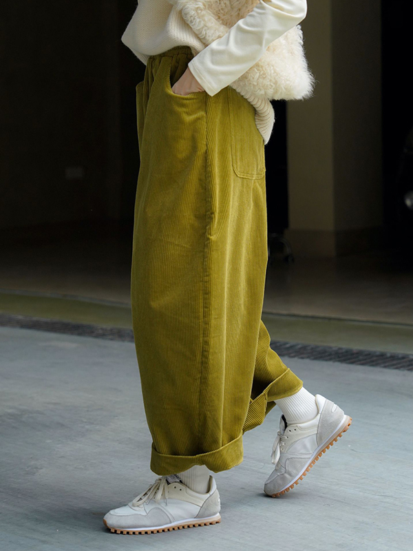 Vintage Corduroy Wide Leg Loose Solid Color Pants