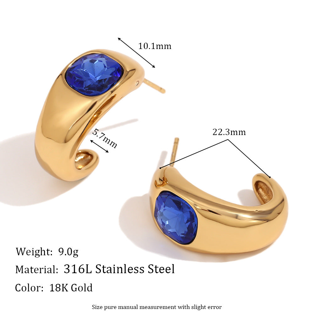 Fashion Niche Simple Retro Earrings Stainless Steel Plated 18K Gold Casting Micro-Inlaid Wave Earrings For Women