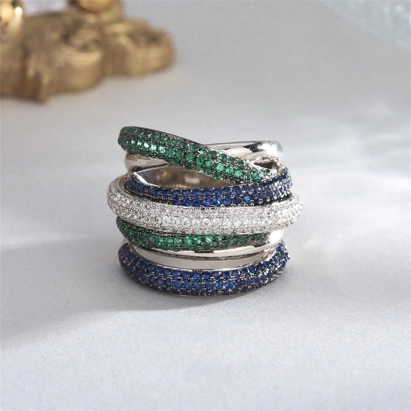 Copper 18K Gold Plated Fashion Inlay Geometric Zircon Rings