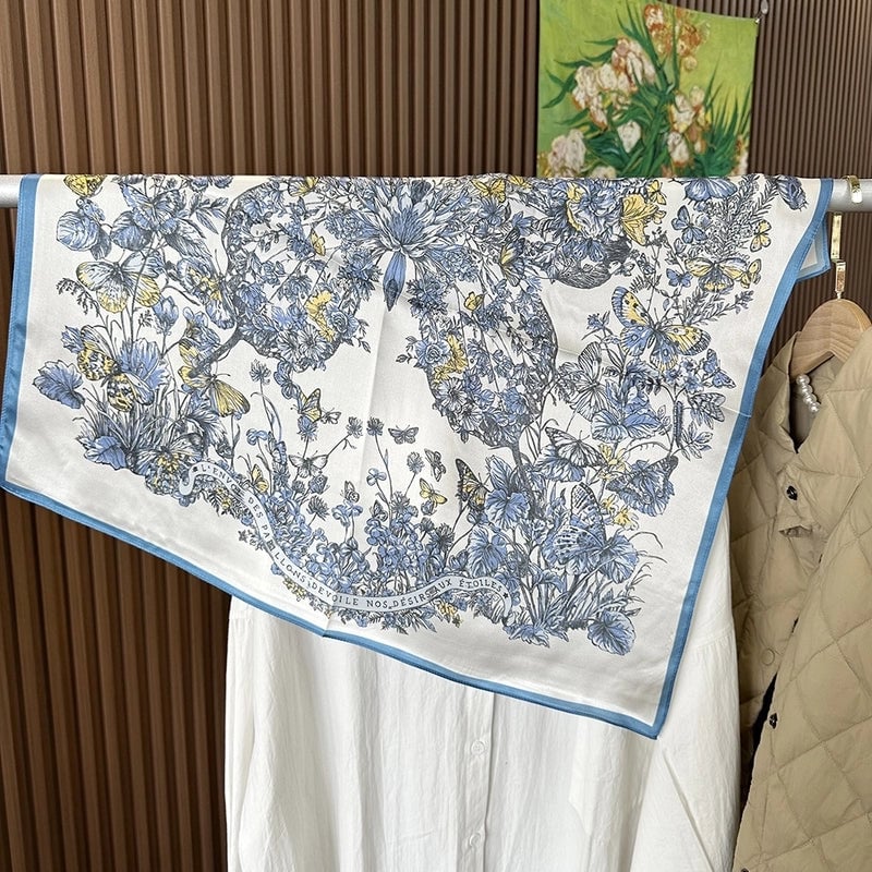 Silk Scarf Women's Spring Fashion Striped Silk Scarf 70 Square Scarf Advanced Sunscreen Scarf