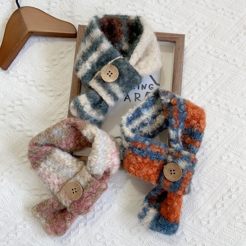 Plaid Pattern Buttoned Fleece Dog Cat Scarf