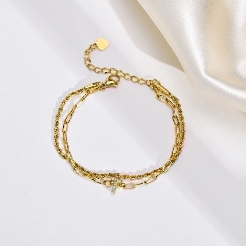 201 Stainless Steel 18K Gold Plated IG Style Inlay Letter Zircon Bracelets