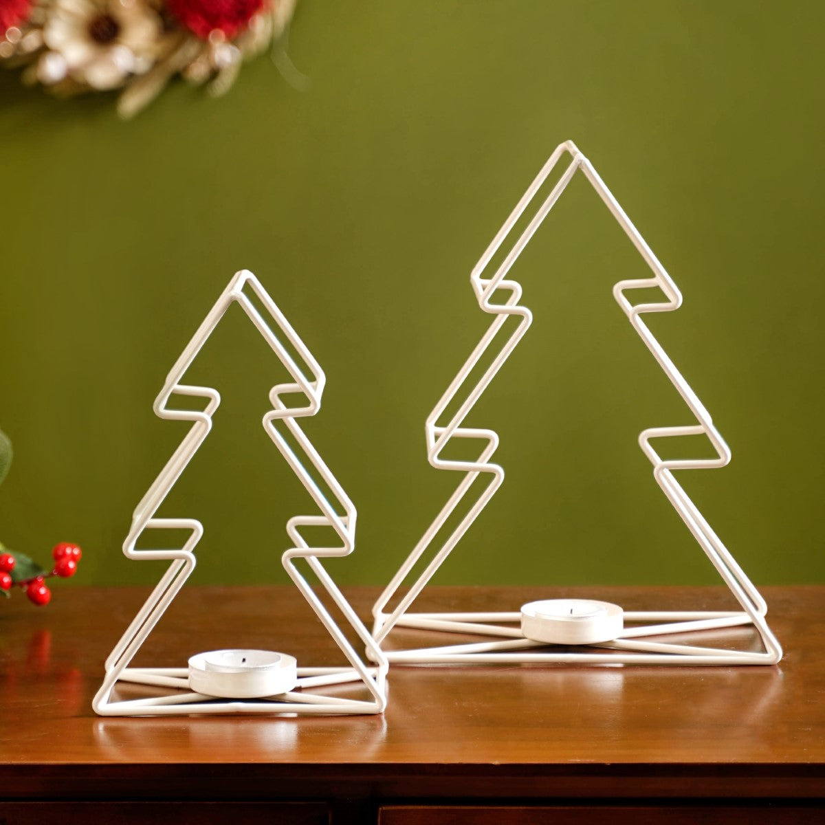 Tree Candle Holder Set of 2 Off White